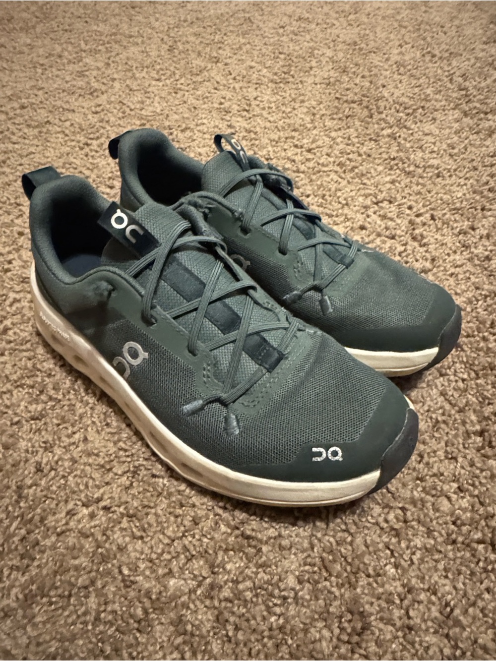 On Running Boys Athletic Sneakers in Dark Green with White Sole Olive Ghost 3.5
